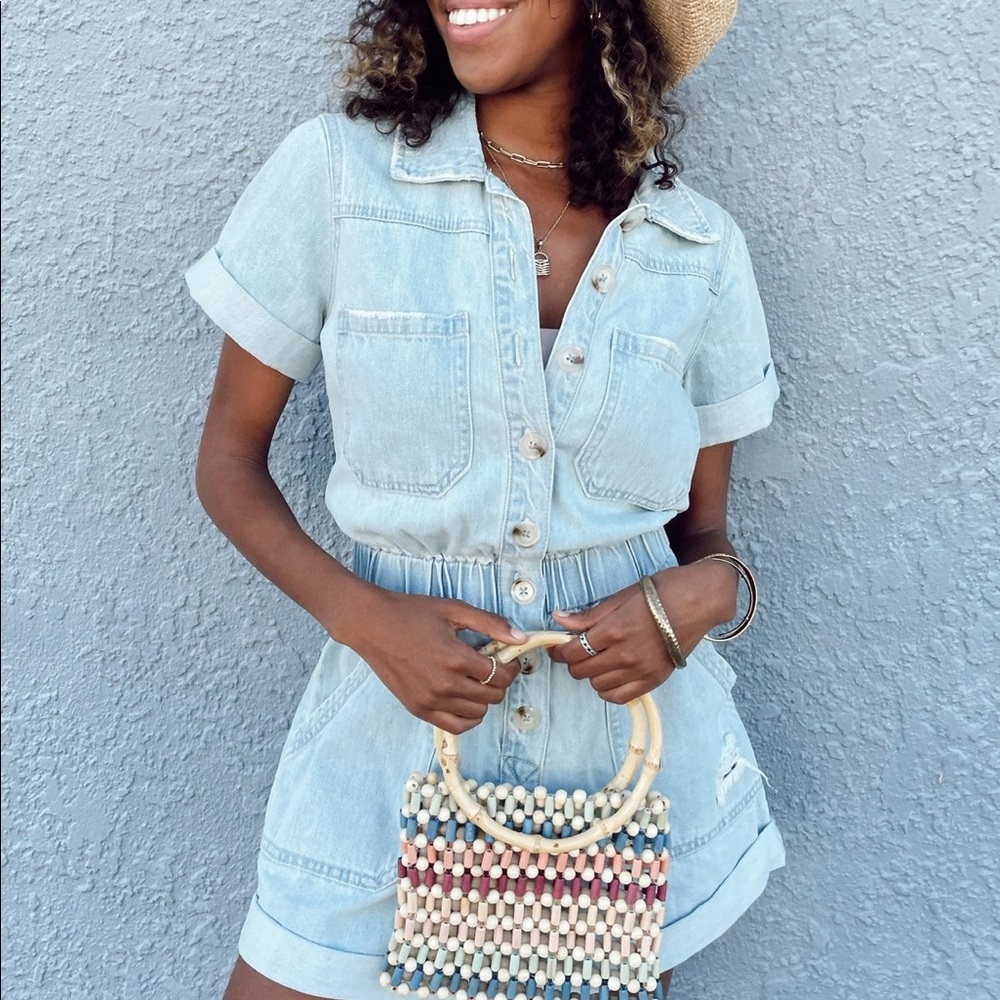 Show Me Your MuMu Light Wash Denim Short Jumpsuit - Picture 4 of 4